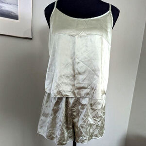 Satin Cami & Shorts Sleepwear Set – Sage Green S/M